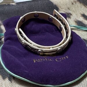 Rustic Cuff Silver and Cream Bracelet